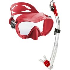 a scuba mask and snorkel set with goggles on the side, red