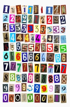 the numbers are made up of different colors and shapes, including one with an odd shape