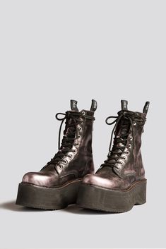 R13's Iconic double stack boot built from shiny pink Italian leather. MADE IN ITALY Color: Pink Shine 100% Leather R13WS026-S135A FITS TRUE TO SIZE. R13 Boots, Shoes Wardrobe, R13 Denim, Fashion Cowboy Boots, Shoe Wardrobe, Black Platform Boots, Harness Boots, Shearling Boots, Cowboy Style