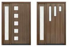 two wooden doors with glass panels on each side