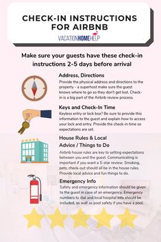 the instructions for how to check in an airbnn hotel or motel info sheet