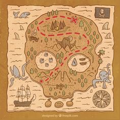 an old pirate map is shown in this hand drawn illustration