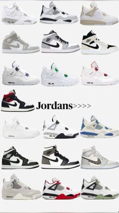 the jordans are all different colors and sizes