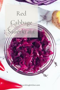 red cabbage and sauerkraut in a glass bowl