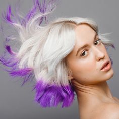 Newly formulated, true purple with warm undertones. Semi-Perm 16-24+ washes Most vivid on level 7+ hair The perfect amount of color for money pieces, buzzcuts, bangs, dip-dyes, and everything in between! A 2oz version of semi-permanent hair dye combines salon-grade pigments with a nontoxic formula that deposits ultra vibrant color. Our semi-permanent hair dyes do not damage the hair, in fact they’re super conditioning with a high-quality cream base that acts like a hydrating hair mask with essen Level 7 Hair, Two Color Hair, Money Pieces, Good Dye Young, Dyed Hair Purple, Professional Hair Tools, Hair Elixir, Semi Permanent Hair Dye, Hydrating Hair Mask