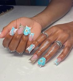 Vacation Nails Long, Vacation Nails Black, Vacation Nails Black Women, Long Summer Nails, Nails Black Women, Nails Vacation, Nail Spring, Cruise Nails, Flower Acrylic