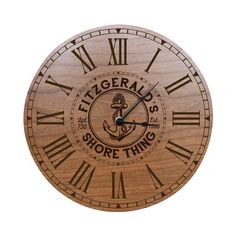 a wooden clock with an anchor and the words, illegal shore thing on it's face