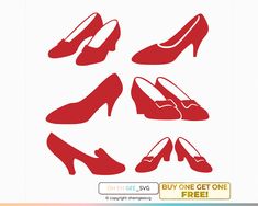 four pairs of red high heeled shoes