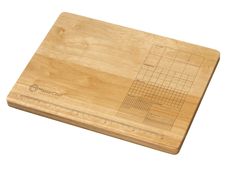 a wooden cutting board with a graph on it's side and a ruler in the middle