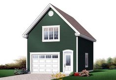 this is an artist's rendering of a two - story garage with the front door open