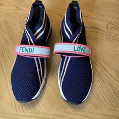 Authentic Fendi Knit Sock Rockoko Sneakers, Blue With Pink Trim, Size 39, Shoes Are In Excellent Condition Pink Trim, Fendi Shoes, Watch Accessories, Sneakers Blue, Real Pictures, Knitting Socks, Womens Shoes Sneakers, Return Policy, Fendi