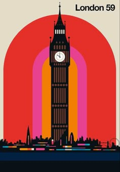 the big ben clock tower towering over the city of london, england in retro style