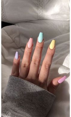 Colorful Nails, Disney Nails, Ballerina Nails, Shellac Nails, Summer Acrylic Nails, Easter Nails, Orange Nails, Coffin Nails Designs, Accent Nails