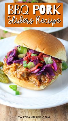 bbq pork sliders recipe on a white plate