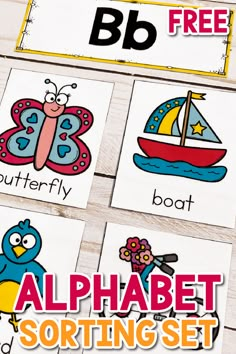 printable alphabet sort cards with pictures of animals and birds on them, including the letter b