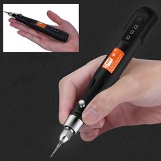 an electronic pen is being held in someone's hand with the words ergonomics handle on it