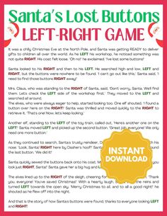 the santa's lost buttons left - right game is shown in red and green