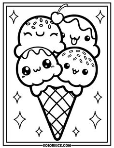 an ice cream coloring page with two scoops of ice cream