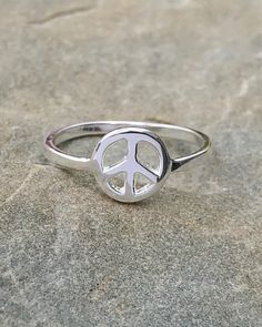 Sterling Silver Peace Sign Ring | The Life Divine Peace Sign Ring measures 3/8" W x 3/8" H Adjustable Symbolic Hypoallergenic Rings, Peace Sign Ring, Peace Jewelry, Peace Ring, Jewelry Lookbook, Star Ring, Creative Jewelry, Grocery List, Size 10 Rings