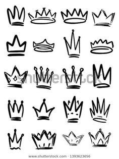 various crowns drawn in black and white on a white background, each with different shapes