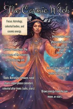 the cosmic witch poster with information about her energy powers and how to use it in your life