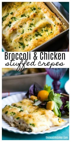 broccoli and chicken stuffed crepes on a plate