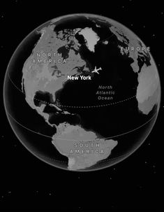 a black and white image of the earth with all its major cities on it's side