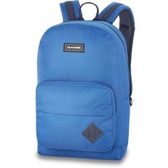 a blue backpack with black straps on it