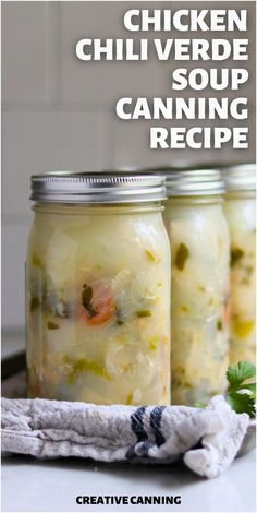 three mason jars filled with chicken and vegetable soup