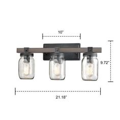 three mason jar lights are shown on the wall, with measurements for each light fixture