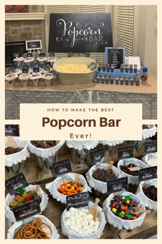 the popcorn bar is ready to be served at your wedding or any other event with chalkboard signs