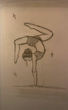 a drawing of a person doing a handstand in the air with stars around them