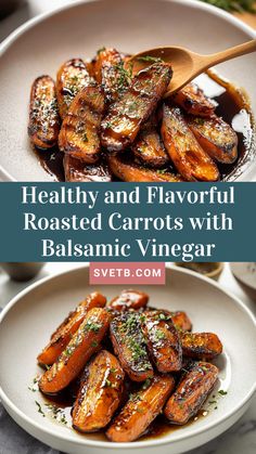 healthy and flavorful roasted carrots with balsamic vinegar on a white plate