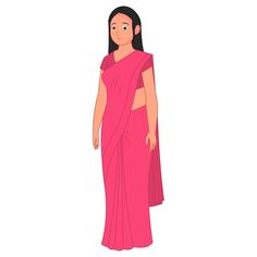 a woman in a pink sari standing with her hand on her hip and looking to the side