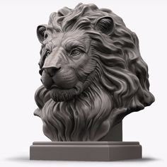 a statue of a lion's head is shown on a white background with the image in full color