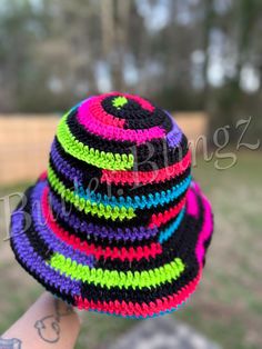 This neon stripe crochet hat is the  perfect accessory to any outfit for any season.  Made with soft 100% Acrylic yarn 🧶  Sizing: One Size Fit Most  ( head circumference ranging from 22-24" inches US)  If you're looking for a smaller or larger size, please reach out via message, I offer custom requests  Care instructions: It is best to hand wash your hats in a sink with  light detergent and cool water. Lay flat to dry, do not squeeze or wring water. Fitted Yarn Beach Hat, Adjustable Multicolor Yarn Sun Hat, Handmade Fitted Multicolor Hats, Playful Multicolor Short Brim Hat, Adjustable Multicolor Crochet Hat With Short Brim, Playful Multicolor Crochet Hat For Spring, Multicolor Wide Brim Crochet Hat For Winter, Spring Multicolor Crochet Hat With Curved Brim, Multicolor Curved Brim Crochet Hat For Spring