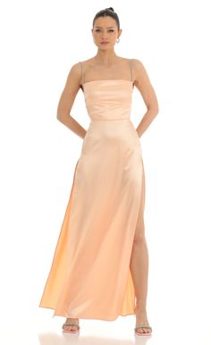 Aviana Rhinestone Maxi Dress in Peach | LUCY IN THE SKY Rhinestone Maxi Dress, Tangerine Dress, Peach Color Dress, Peach Bridesmaid Dresses, Wedding Lookbook, Cute Homecoming Dresses, Lucy In The Sky, Peach Dress, Rhinestone Dress