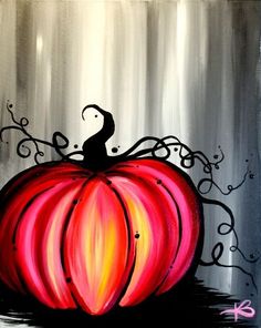 an acrylic painting of a red pumpkin