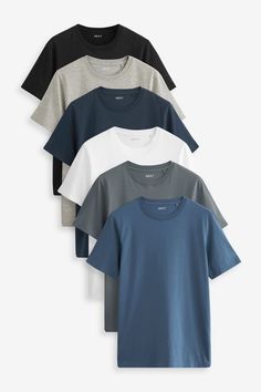 5 x T-shirt Charcoal, Black, Navy, White and Denim 100% Cotton.  T-shirt Grey Marl 90% Cotton, 10% Viscose. Man Tshirt Style, Math Clothes, T Shirt Colors, Mens Smart Casual Outfits, Minimalist Fashion Men, Color Combinations For Clothes, Mens Casual Outfits Summer, Men Tshirt