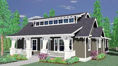 this is an artist's rendering of a small cottage style home with porches