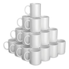 a stack of white coffee mugs sitting next to each other on top of one another