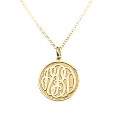 10K Yellow Gold Embossed Monogram Pendant | Jewlr Luxury White Gold Round Initial Necklace, Monogram Pendant Necklace, Monogram Pendant, Personalised Jewellery, Mens Engagement, Disc Pendant, Monogram Styles, Necklace Box, Wedding Watch