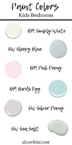 paint colors for kids'rooms with the names and numbers on them, including blue, pink