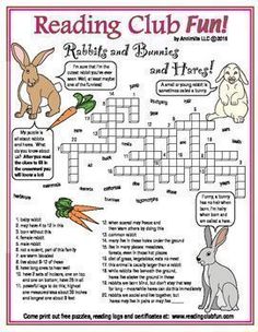 a crossword puzzle with rabbits and carrots on the page, reading club fun