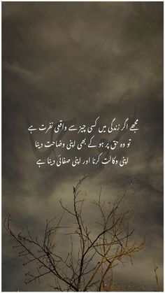 a tree with clouds in the background and an arabic quote on it that reads,