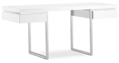 a white desk with two drawers on one side and an open drawer on the other