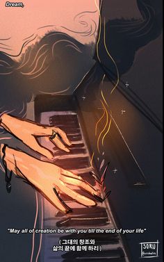 an illustration of a woman's legs on top of a piano keyboard with the words dream written above it