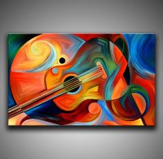 an abstract painting with a guitar on it