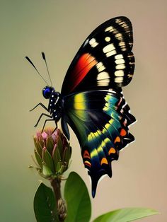 a colorful butterfly sitting on top of a flower