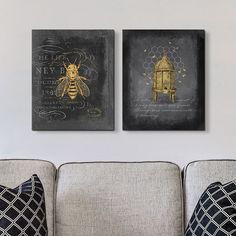 PRICES MAY VARY. OVERALL SIZE: 32" W x 20" H x 1.25" D. Separately, each canvas measures 16" W x 20" H x 1.25" D. Orientation of each canvas is vertical. READY TO HANG: Canvases come with pre-installed hanging hardware already attached to the backs of the products, so all that remains once received is hanging a couple nails on your wall for final installation. Infographic for hardware shown in product images. MADE IN USA: Canvases are handcrafted and made-to-order in the United States using high Bee Bathroom Decor, Bee Bathroom, Bee Home Decor, Bee Home, Bee Images, Bee Sign, Nature Painting, Bee Decor, Nature Art Painting